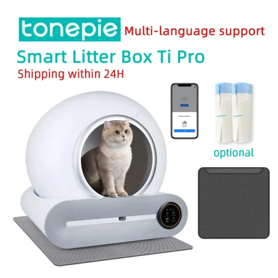 bac à litière intelligent tonepie, bac à litière autonettoyant et désodorisant, bac à litière automatique pour chat, bac à litière de grande capacité, bac à litière entièrement fermé, bac à litière pour animaux de comp